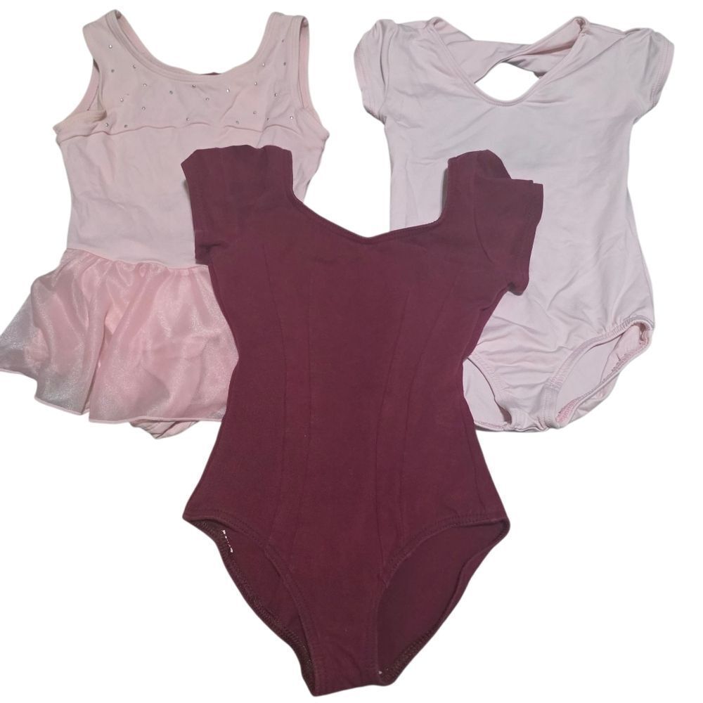 Set of Three Ballet Leotards in Pink and Burgundy